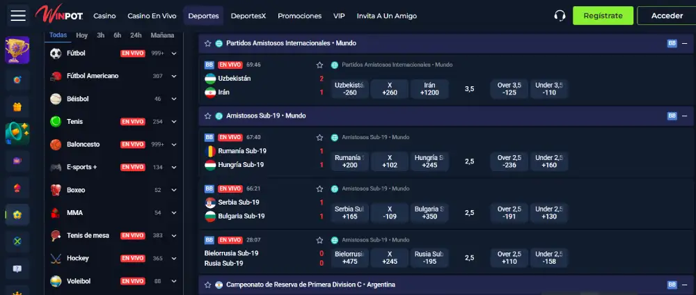 Apuestas en vivo en Winpot